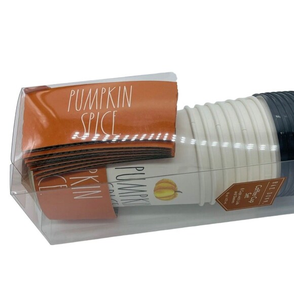 Rae Dunn PUMPKIN SPICE Set of 8 Travel Coffee Cups Sleeves Lids Fall NEW 2019 - Picture 4 of 5